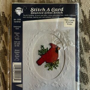 Stitch A Card Cross Stitch Kit Needle Magic 4" x 5"  #5306 Cardinal Embossed